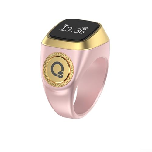 Smart Zikr-Ring For OLED Display Digital Ring Counter, Vibration Reminder For Muslim Prayer Times, 40MAh Long for battery Life, Sizes 18Mm 20Mm 22Mm, Colors Black Blue Green Brown Pink(18mm Pink) - size: 18mm Pink