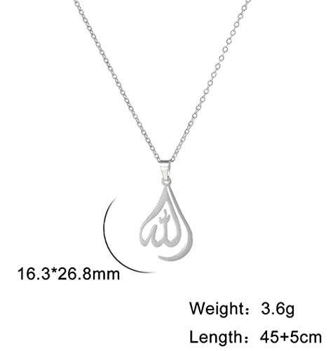 UNIFT Islamic Muslim Allah Layered Necklaces For Women Stainless Steel Charm Water Drop Heart Shape Allah Pendant Double Layer Necklace Islamic Jewelry - color: silver 1