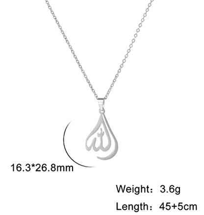 UNIFT Islamic Muslim Allah Layered Necklaces For Women Stainless Steel Charm Water Drop Heart Shape Allah Pendant Double Layer Necklace Islamic Jewelry - color: silver 1