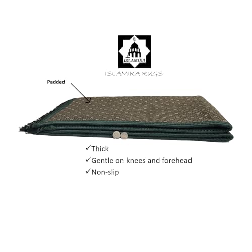 Prayer Rug Muslim Mat Islamic - Thick Large Padded Sajadah with Islam Prayer Beads for Eid Travel Ramadan, Soft Luxury Great for Knees and Forehead (Green R) - color: Greenr