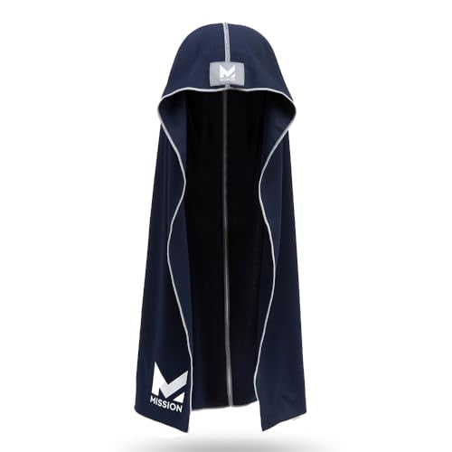 MISSION Cooling Hoodie Towel, Evaporative Cool Technology, Cools Instantly When Wet, UPF 50 Sun Protection, Contours Your Head to Stay in Place, Great for Sports, Fitness, Gym - color: Navy Blue