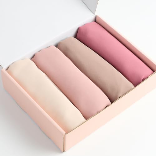 Febfim 4 PCS Muslim Women Soft Premium Solid Chiffon Hijab Scarves Shawl Long Scarf Wrap Scarves with Gift Box - color: 2025 5g