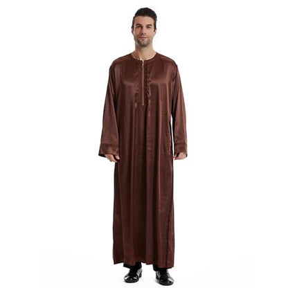 Men's Islamic Arab Kaftans Robe for Eid, Dubai Ramadan Daily Clothes - Muslim Thobe Shirt - color: A Brown, size: 3X-Large