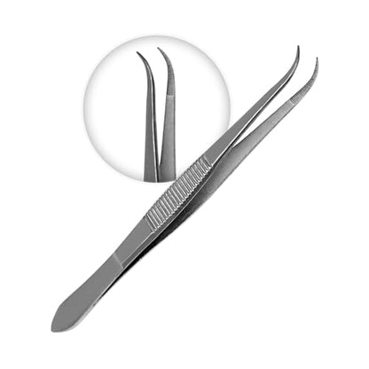 Splinter Forceps - Fine Point - Tweezers Stainless Steel Straight & Curved (Curved 6") - size: Curved 6"