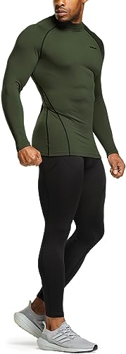 TSLA Men's Thermal Long Sleeve Compression Shirts, Mock/Turtleneck Winter Sports Running Base Layer Top - color: 2pack Black&red/Olive, size: X-Small