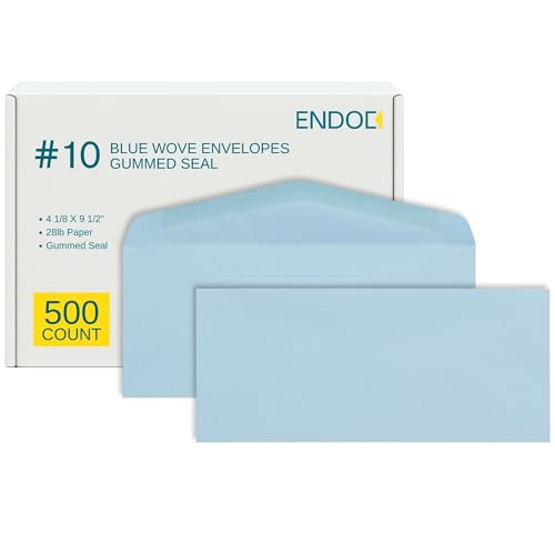 EnDoc #10 Colored Pastel Envelopes - Pastel Blue Color - Colored envelopes letter size for Offices, Holiday, Invoices, Mailings - 4 1/8 x 9 1/2 Inches - 500 Pack - color: Pastel Blue | Gummed Seal, size: #10 Envelopes | 500 Count