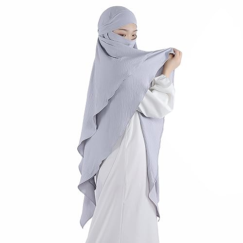 Khalat Muslim Prayer Hijab - 2 Layers Soft Breathable Islamic Dubai Women's Instant Long Hijab - color: Light Gray