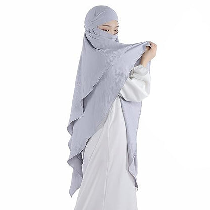 Khalat Muslim Prayer Hijab - 2 Layers Soft Breathable Islamic Dubai Women's Instant Long Hijab - color: Light Gray