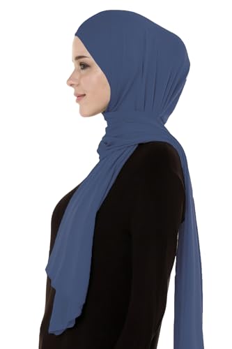Lina & Lily Breathable Premium Modal Woven Hijab Head Scarf Shawl Wrap for Muslim Women Lightweight - color: Denim Blue