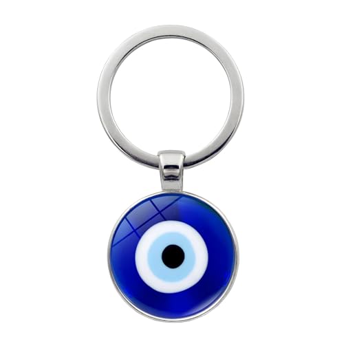 FORUBUS Evil Eye Keyring For Women Men Protection Amulet Keepsake, Turkish Eye Hamsa Hand Key Chains Bring Luck Jewelry - color: C Silver