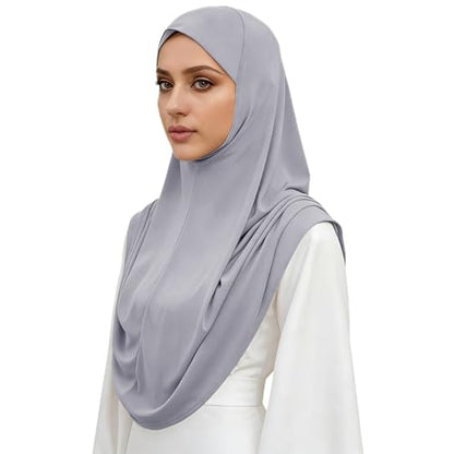 Instant Hijab Ready To Wear Hijab Scarf for Women Soft Long Muslim Jersey Hijabs Head Scarf for Prayer Abaya - color: Grey