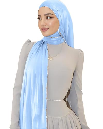 Shimmer Party Hijab, Lightweight Stylish Hijab Scarf for Women - color: Sky Blue