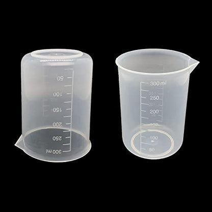 9 Pack Plastic Beakers, 300ml/10.1oz Epoxy Mixing Cups | Plastic Graduated Cup Clear Measuring Cup with 50 Pcs Mixing Sticks for Resin, Epoxy, Stain, Mixing Paint