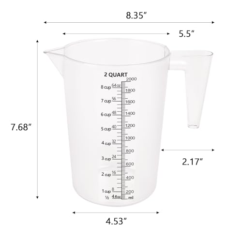64oz Measuring Pitcher with Permanent Laser-Etched Markings | Food-contact grade PC, 8 Cup capacity with handle for brewing, dilution, motor oil, pool & lawn chemicals and kitchen use. - size: 64 Ounces