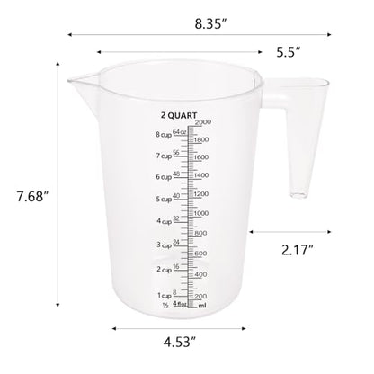 64oz Measuring Pitcher with Permanent Laser-Etched Markings | Food-contact grade PC, 8 Cup capacity with handle for brewing, dilution, motor oil, pool & lawn chemicals and kitchen use. - size: 64 Ounces
