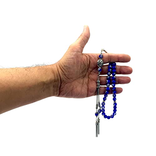 Design - New Long & Stylist Tassels Worry Beads - Prayer Beads (8 mm-33 Beads) Tesbih-Tasbih-Tasbeeh-Misbaha-Subha-Sebha-Sibha-Rosary (Evil Eye - Twin Tassel) - color: Evil Eye - Twin Tassel