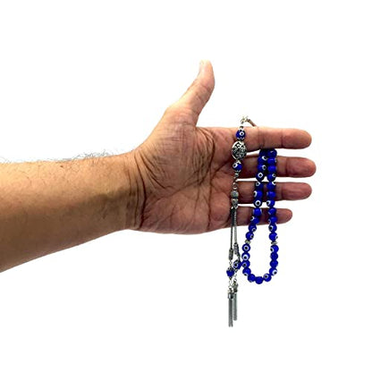 Design - New Long & Stylist Tassels Worry Beads - Prayer Beads (8 mm-33 Beads) Tesbih-Tasbih-Tasbeeh-Misbaha-Subha-Sebha-Sibha-Rosary (Evil Eye - Twin Tassel) - color: Evil Eye - Twin Tassel