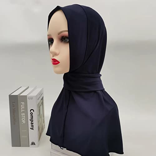 Suillty Fashion Muslim Hijab for Women Instant Snap Fastener Hijab Inner Cap Full Cover Head Wraps Scarf Islam Turban Caps - color: Navy