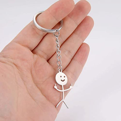 Dreamtimes Skeleton Smiley little Man Sign Language Keychain Finger Medium Stickman Bag Car Key Pendant Couple Gift Keychain - color: Silver