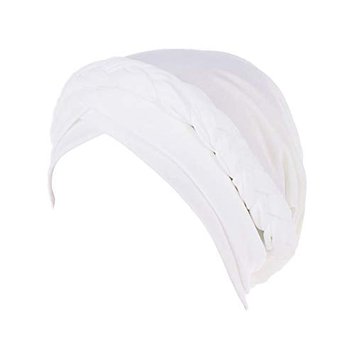 Fxhixiy Silky Braid Turban Cap for Women Cancer Chemo Beanie Hijab Headwear - color: White