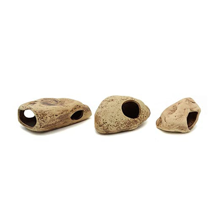 Stackable Aquarium Ceramic Decorations Rock Caves, Set of 3 | Betta Fish Tank Decor Accessories, Hideaway for Shrimp Cichlid, Hiding Breeding Spawning