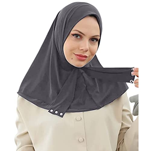 AIBEARTY Women Fashion Instant Muslim Turban Hijab with Snap Fastener Breathable Headscarf Bonnet Cap Turban Hat Shawl - color: Modal Grey -3 Buttons
