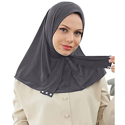 AIBEARTY Women Fashion Instant Muslim Turban Hijab with Snap Fastener Breathable Headscarf Bonnet Cap Turban Hat Shawl - color: Modal Grey -3 Buttons