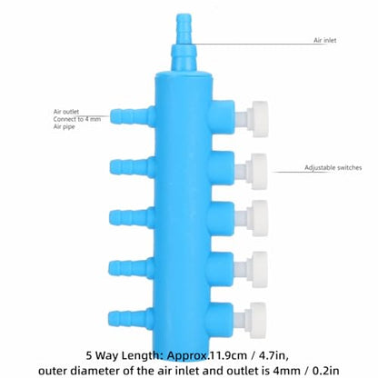 2Pcs 4mm Adapter Connector Plastic Distributor Aquarium Air Pump Splitter for Fish Tank Oxygen Tubing(5 Way) - style: 5 Way