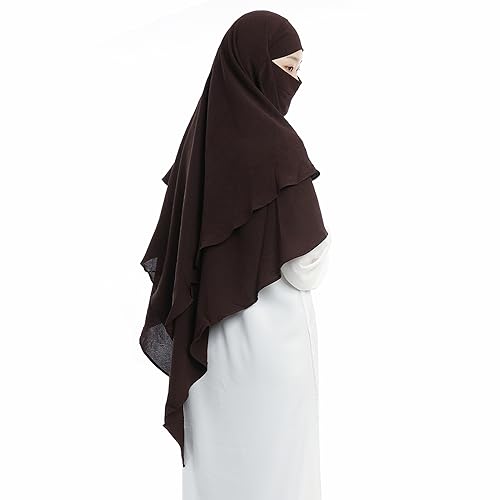 Khalat Muslim Prayer Hijab - 2 Layers Soft Breathable Islamic Dubai Women's Instant Long Hijab - color: Dark Brown