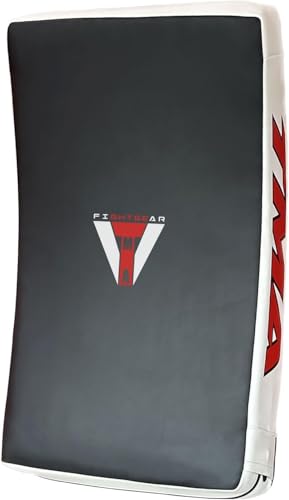 TMA Kick Shield Muay Thai Kickboxing, Heavy Curved Kicking Striking Body Pad, Target MMA Boxing Training, Kickboxing Body Shield, 3 Padded Handles, Karate Kicking Pads, Sparring Sheild - color: Black/White