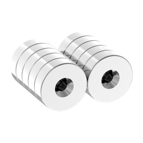 N42 Rare Earth Ring Magnets - 7/8" D x 1/4" H - 10 Pack with #8 Screw Countersunk Hole, Strong Neodymium Mounting Magnet with Hole for Tool, Craft and Cabinet, 7/8 Inch Countersunk Magnets - size: 7/8" D x 1/4" H - 10 Pack #8 screw hole