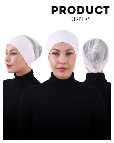 FabNest Chemo Headwear for Men & Women Breathable Cotton Blend Non Slip Cap - color: White