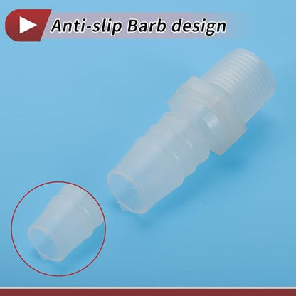 1 Set Aquarium Plastic Hose Barb Fitting 1/2" Barb G3/8 NPT Male Hose Adapter Clear PP