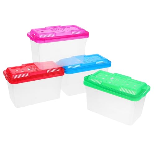 UKCOCO 4Pcs Mini Transparent Aquarium Box with Handle Portable Pet Carrier for Small Fish Turtles and Reptiles for Home Decor and Pet Transport