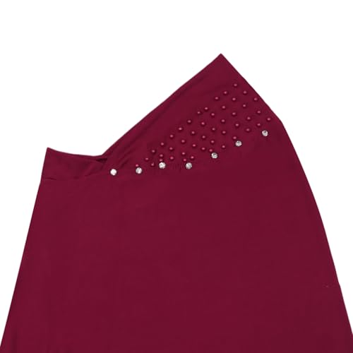 Suillty Women's Pearls Muslim Islam Instant Hijab Scarf Soft Turkish Headwear Jersey Headscarf Shawl Wrap - color: Red