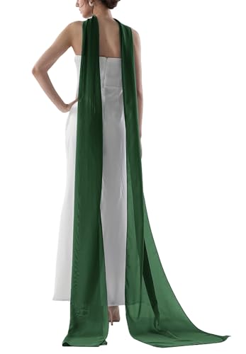 Women's 157 Inch Long Chiffon Neck Scarf Chiffon Veil Scarf Shawl Wrap for Wedding Bridal Evening Bridesmaid Dresses - color: Dark Green