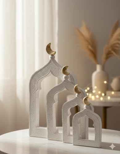 Islamic Cultural Decor Collection - Handcrafted Resin Mosque Models & Tower Ornaments for Home/Office Display Ramadan Decoration (4-Door) - style: Modern1211
