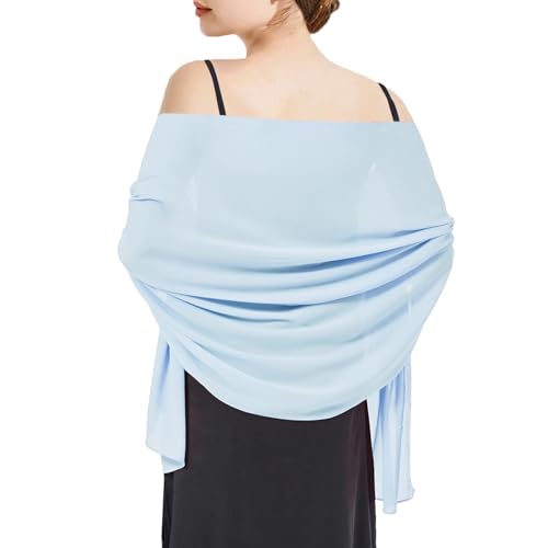 Chiffon Shawls and Wraps - Lightweight Scarve for Women Evening Dresses Wedding Bridal Formal Party - color: K-light Blue