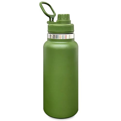 32 oz Insulated Water Bottle with Spout Lid - Double Wall Vacuum Sports Water Bottle - Powder Coated Cup for Gym Camping Hiking(Army Green,1 pack) - color: Army Green