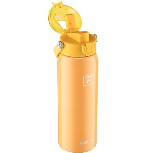Fanhaw 24 oz Insulated Stainless Steel Water Bottle with 2-in-1 Straw& Chug Lid, Leakproof Wide Mouth Vacuum Bottle for School, Sports, Kids, Teens& Adults, Back to School Essentials (Saffron Yellow) - color: Saffron Yellow