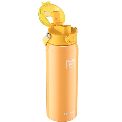 Fanhaw 24 oz Insulated Stainless Steel Water Bottle with 2-in-1 Straw& Chug Lid, Leakproof Wide Mouth Vacuum Bottle for School, Sports, Kids, Teens& Adults, Back to School Essentials (Saffron Yellow) - color: Saffron Yellow