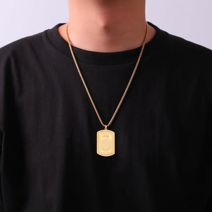 VASSAGO Islamic Allah Necklace for Men Women Stainless Steel Muslim Ayatul Kursi Necklace Islam Arabic Eid Ramadan Jewelry Gift - color: Gold Arabic necklace