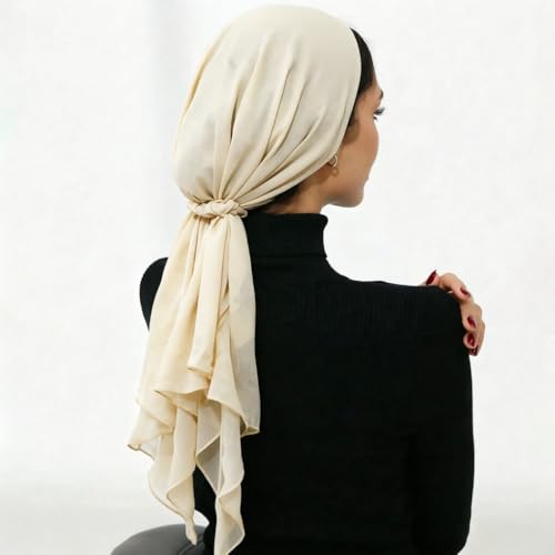 Elastic Band Muslim Headscarf, Chiffon Hijab(70-85cm), Soft Breathable Head Scarf for Daily Wear, Religious Occasions - color: Beige