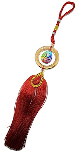 Car Rear Mirror Hanging Ornament AMN-351 Allah Muhammad Names in Round Pendent Decor Arabic Calligraphy Islam Religion Muslim Gift (Red)