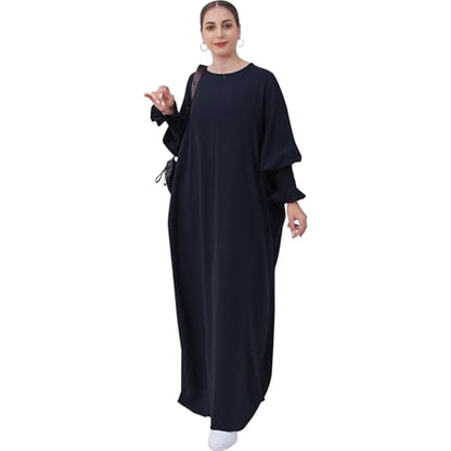 Lenmipot Islamic Women Jilbab Abayas Muslim Abaya Dress for Women Middle East Kaftan Dubai Dress Eid Prayer Clothes - color: Black