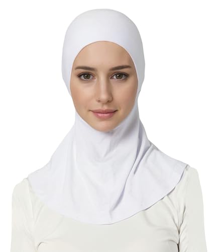 Lina & Lily Jersey Tie Back Hijab Underscarf with Neck Cover Full Coverage for Muslim Women - color: White