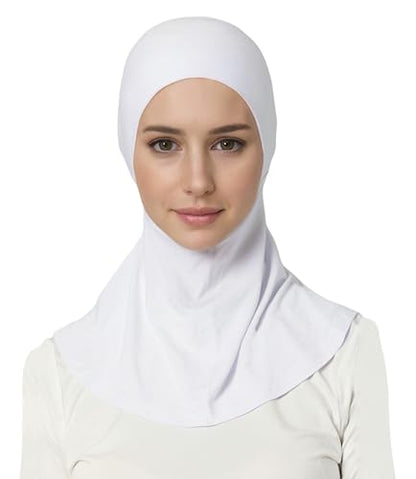 Lina & Lily Jersey Tie Back Hijab Underscarf with Neck Cover Full Coverage for Muslim Women - color: White