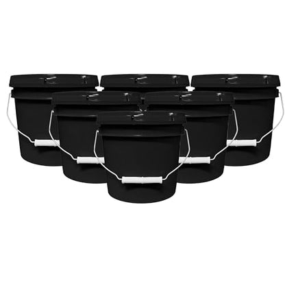 1-Gallon Bucket with Airtight Lid – Made in USA, Food Grade BPA Free Plastic, Heavy Duty Multi-Use, Metal Handle with Grip, Stackable Storage – Black, 6 Pack - color: 1 Gallon - Black, size: 6