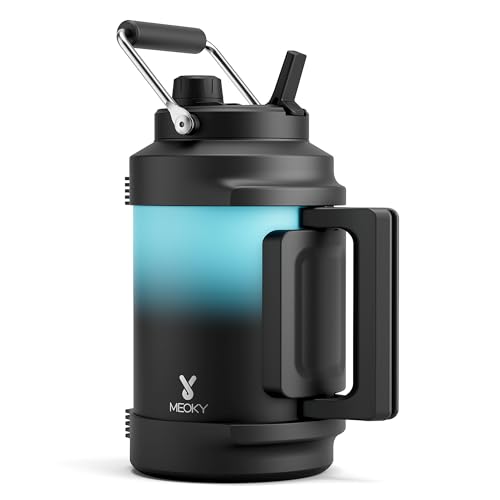 1 Gallon Insulated Water Bottle for Sports: Meoky 128 oz Triple Wall Vacuum Stainless Steel Water Jug - Top and Side Handles, Cold for 48 Hrs, 2-in-1 Straw and Spout Lid, Leak Proof for Hiking (Cyan) - color: Cyan, size: 128 Ounces