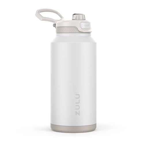 ZULU Powerfill Pro 64oz Half Gallon Stainless Steel Water Bottle with Quick Fill Lid, Triple Walled Vacuum Insulated Metal, Leak Proof Locking Lid, Sip and Chug, Reusable BPA Free, White Monochrome - color: White, style: 64oz